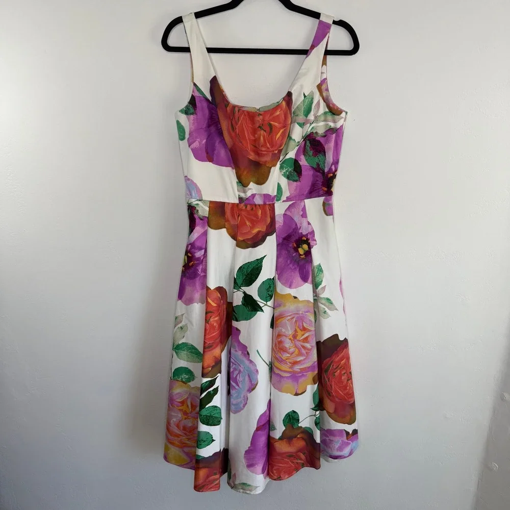 Calvin Klein Floral Fit & Flare Dress 8 White Roses Garden Party Wedding Guest - Picture 4 of 12